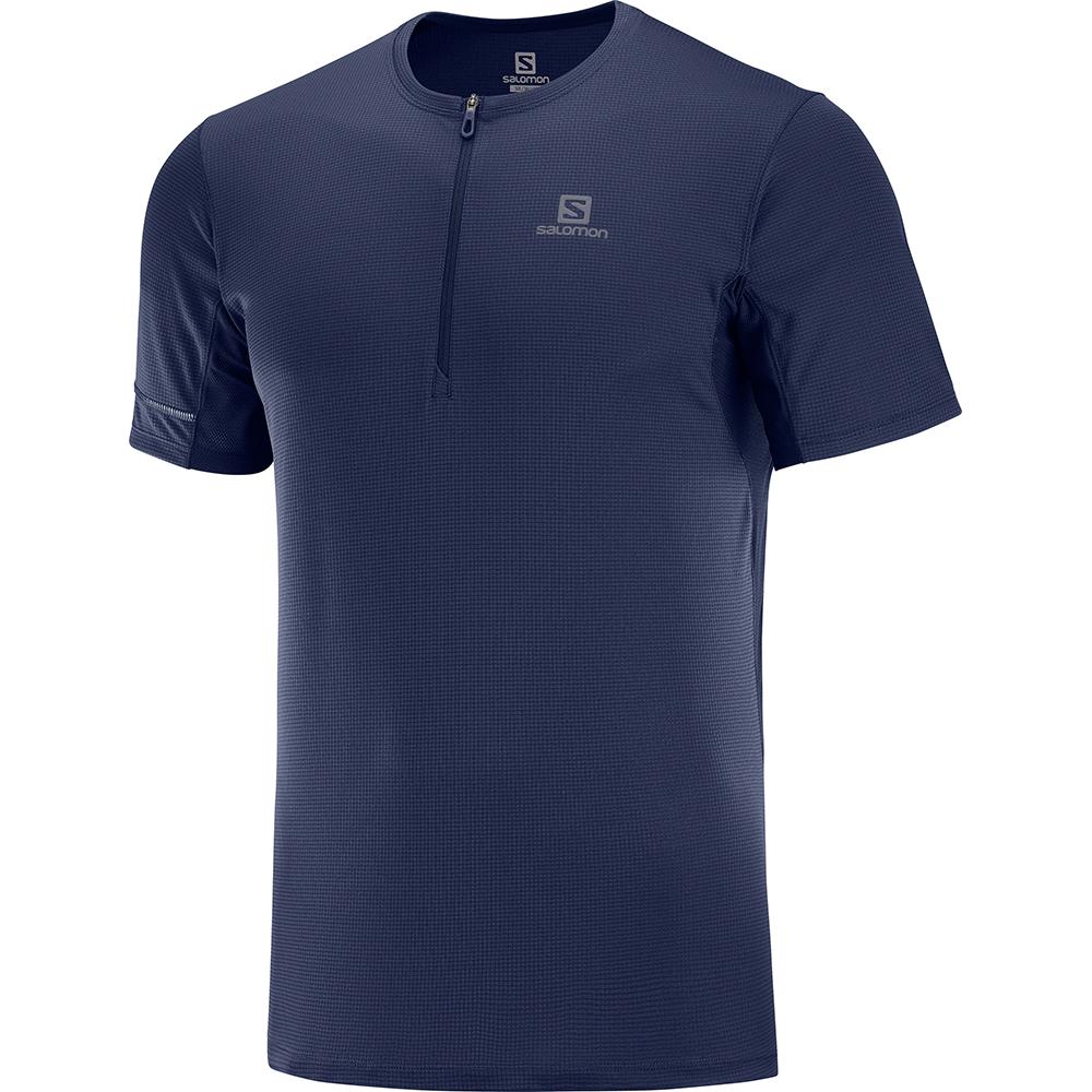 SALOMON AGILE HZ SS M Philippines - Men's Tee Shirt - Navy | 310768-CDS